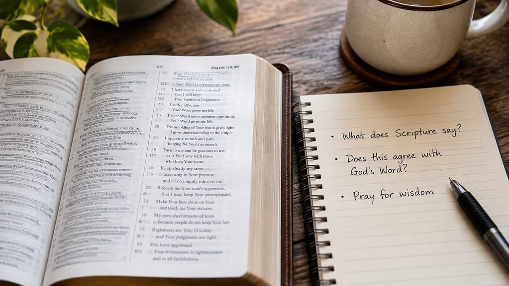 Open Bible and prayer time while seeking God's guidance